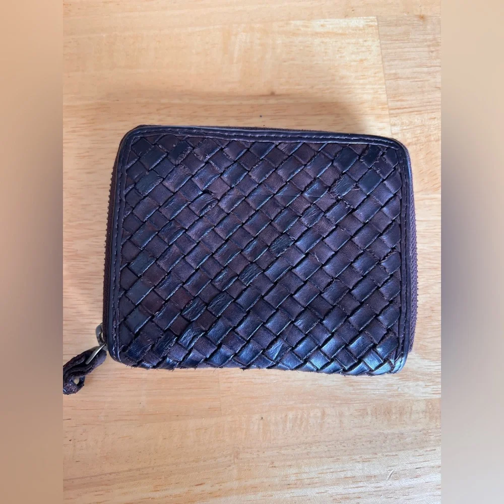 Marta Ponti Woven Dark Brown Leather Women's Wallet zip coin card wallet boho